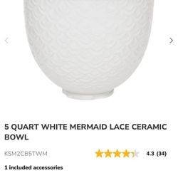 Kitchen Aid White Ceramic Bowl 5 Qt Mermaid Scalloped Pretty 