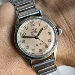 Vintage Enicar Watch On Original Ladder Bracelet Beautiful Patina Works Good And Keeps Good Time 
