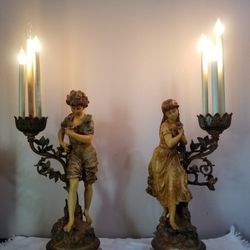 Antique L&F Moreau Boy & Girl Candelabra Pair