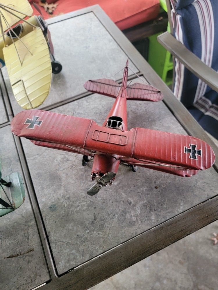 Metal Airplane Bi Plane Retro Decorative Vintage Style Tin Toy Planes