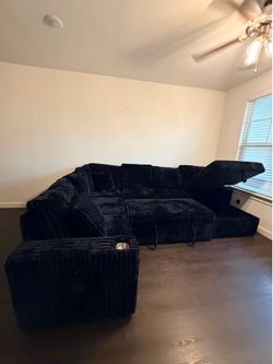 Bluetooth speaker fluffy corduroy sectional with storage and pull out bed