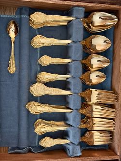 Harris and Co. Gold-Plated Flatware Set with Ornate Handles