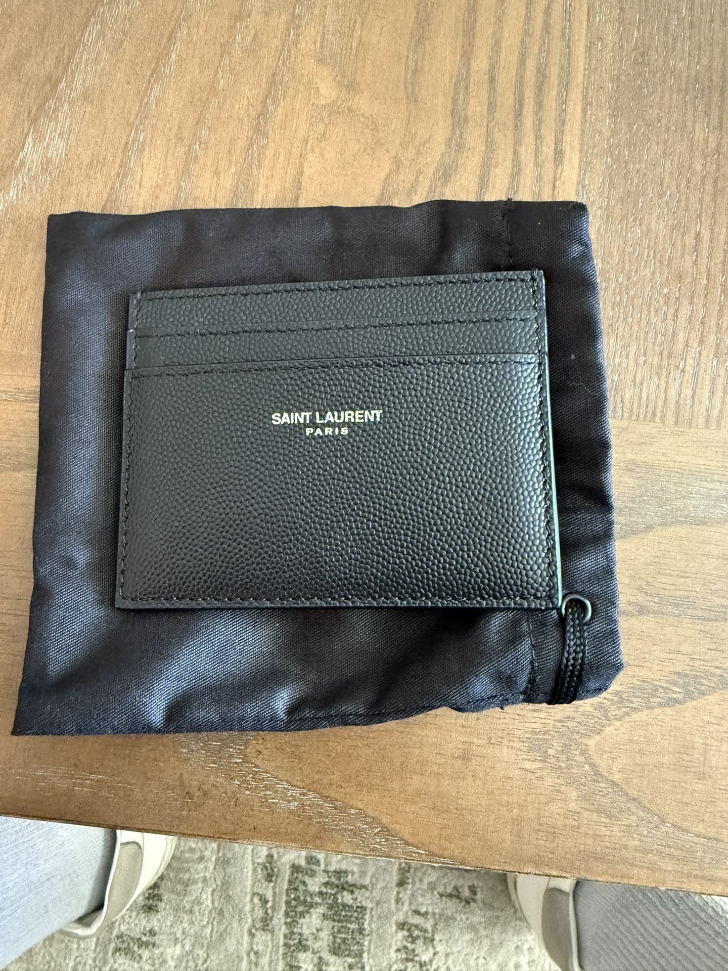 SAINT LAURENT PARIS CREDIT CARD CASE IN GRAIN DE POUDRE LEATHER