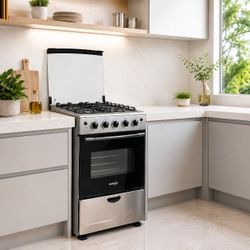 Premium Levella 24" Freestanding Propane Gas Stove with 4 Deluxe Gas Burners, Stainless Steel Front & Double Glass Oven Door - Export Only/No Warranty