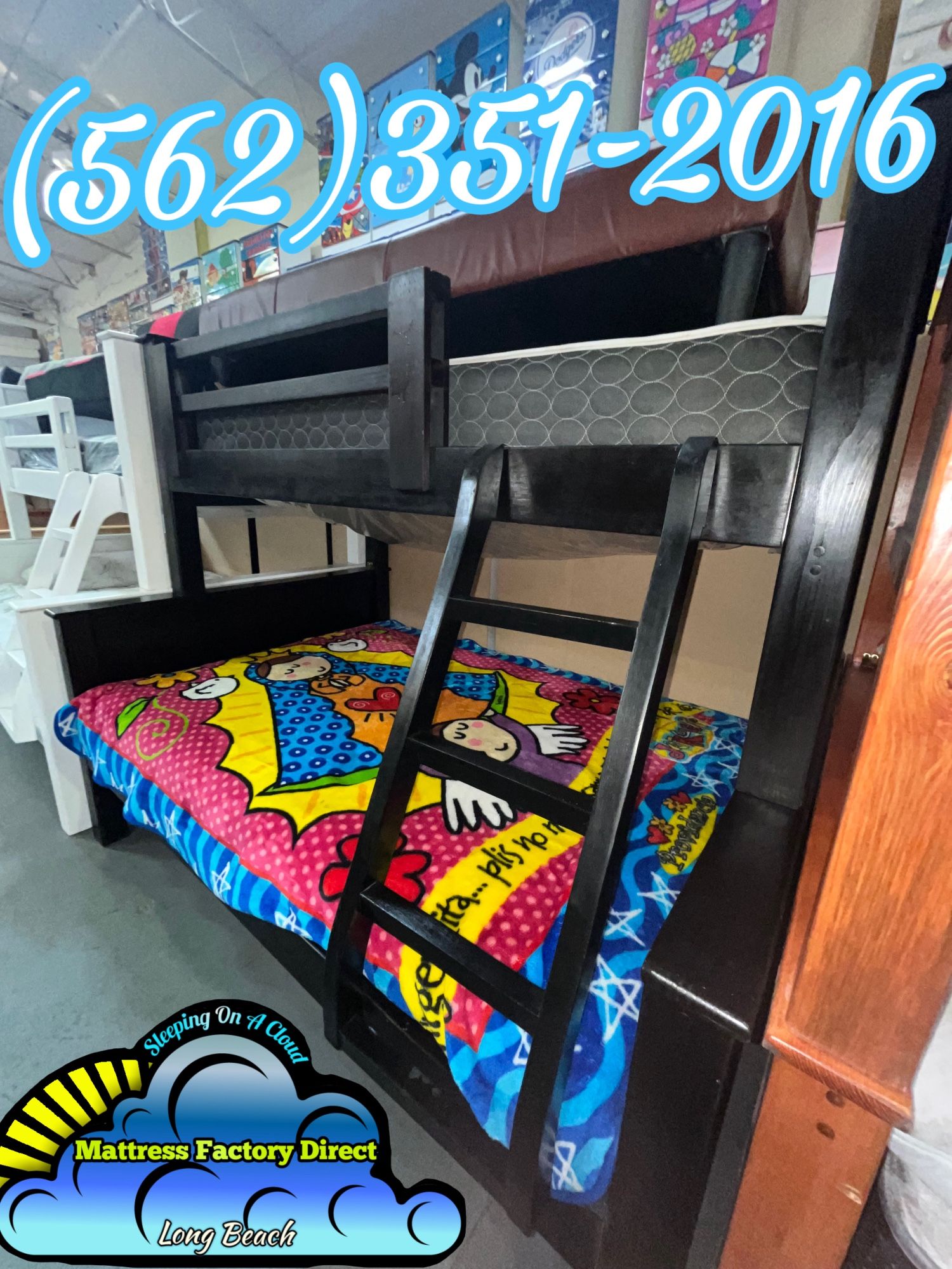 Double Bunk Bed Black Twin XL Over Queen With Mattresses Litera Con Colchones