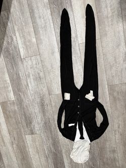 Black Button-Up Long Cardigan with White Trim