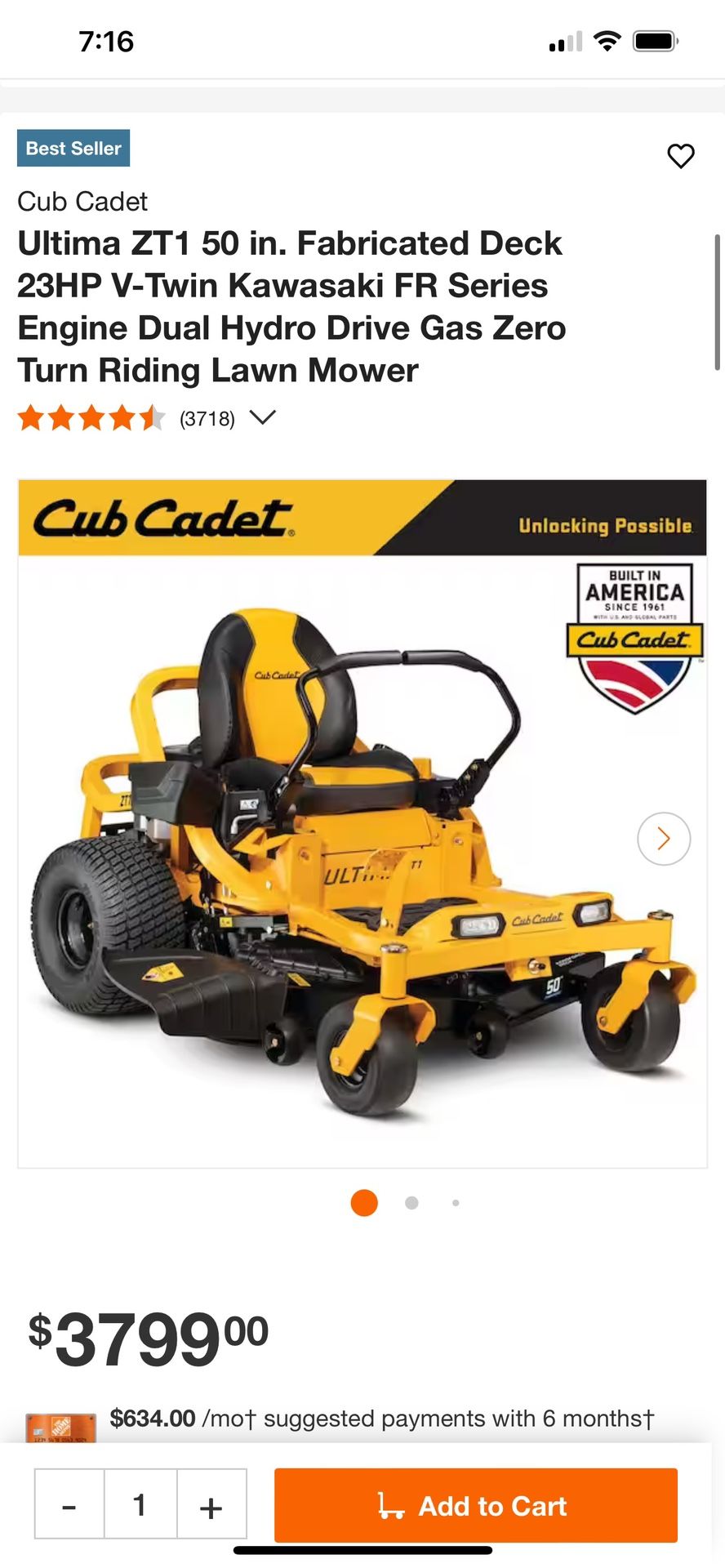 Cub Cadet Riding Mower Kawasaki 23HP 50" Riding Mower//John Deere// Toro Timecutter// Honda/