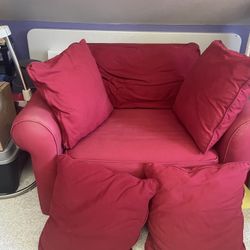 Red Comfy Armchair And Ottoman