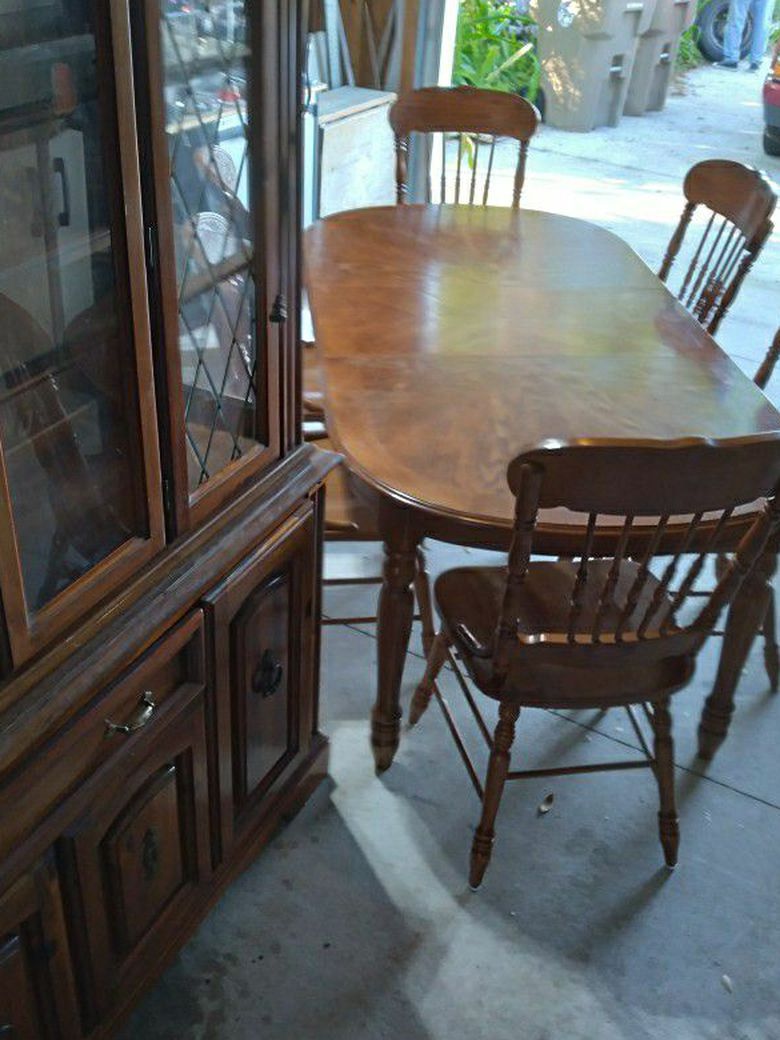 Antique Solid Wood 6 Chair dining Table and China Cabinet Brown Light Color Acept Best Offer