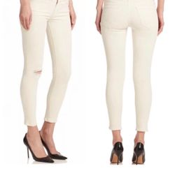 Mother The Looker Ivory Cropped Slightly Distressed Jeans Size 26