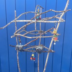 Small Bird Perch Tree… All Custom… A Piece Of Art For Mr Feathers ! Hard Durable Ribbon Wood 🪵! 