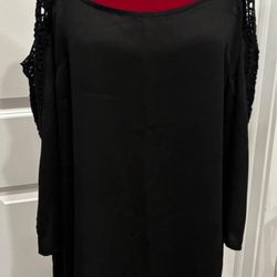 Black Xhilaration XL evening short party straight dress crochet lace polyester open shoulder