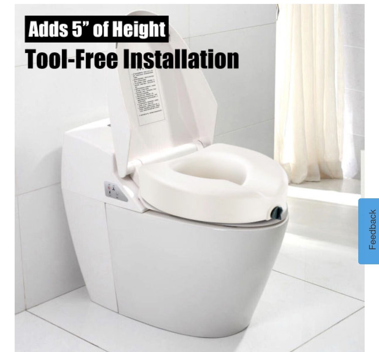 5'' Elevated Raised Toilet Seat Safety Locking Medical Aid for Elderly Disabled