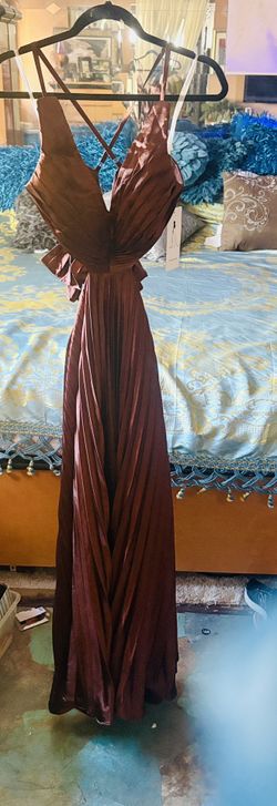 Gorgeous Copper Brown Pleated Gown With Beautiful Big Bow In Back Size 6 New