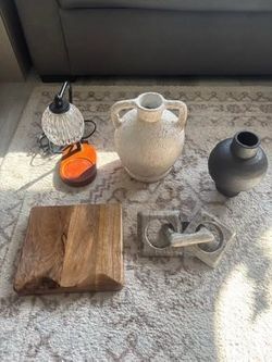 Home Decor Bundle - Vases, Lamp, Wood Board, Stone Links