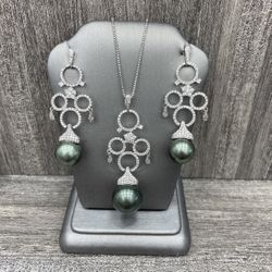 Earrings And Charm Set Sterling silver 925 With CZ And Imitation pearl