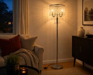 Hsyile Crystal Floor Lamp – Chrome – 64.6" Tall