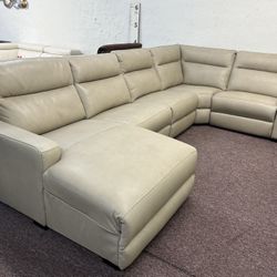 Furniture- 100% Real Leather 5 Pc Sectional With 2 Power Recliners- Gabrine 