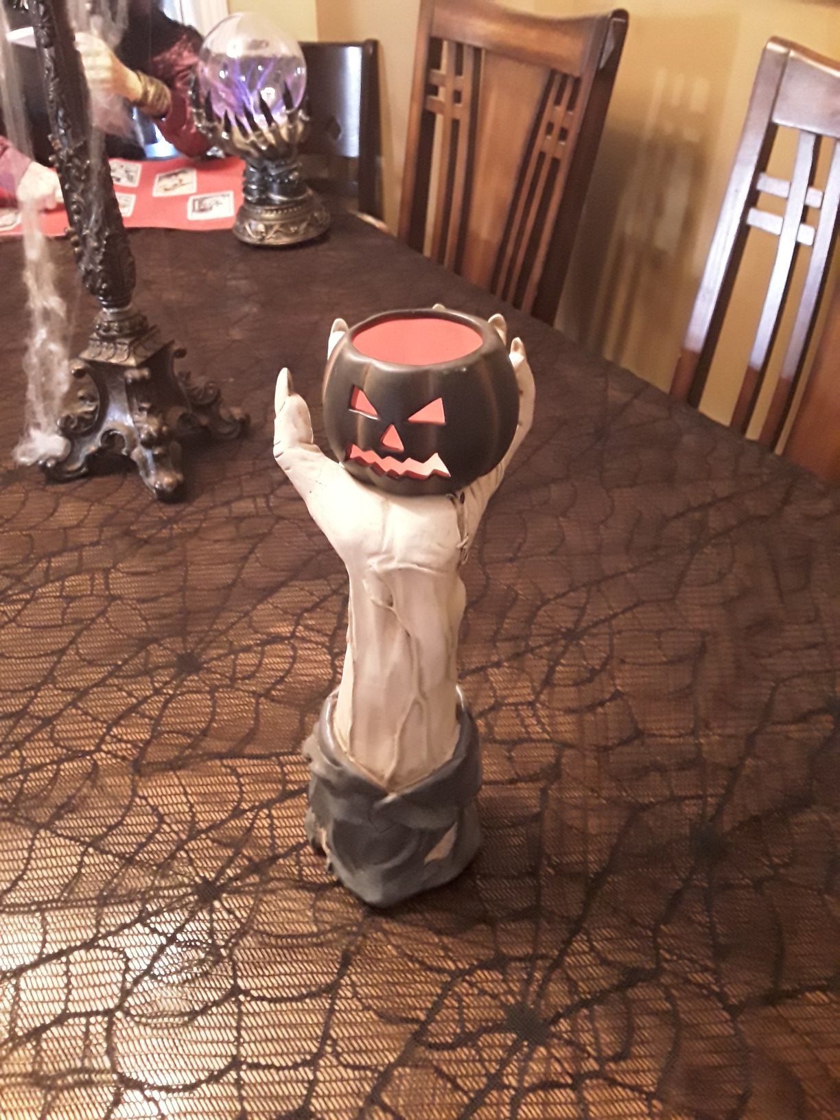 Halloween " Creepy Hand " Glow in the Dark Tall Candleholder