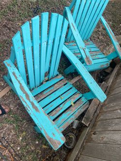 Blue wooden patio chairs