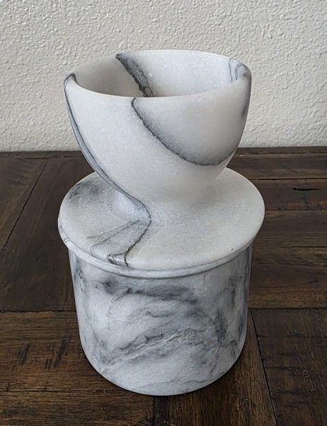 VTG White Carrara Marble Stone | French Style Butter Keeper Bell Jar Dish & Lid