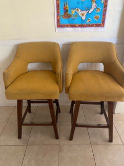 2 Swivel Mustard YellowBarstool Chairs