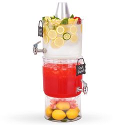Buddeez Durable 2 Gallon Beverage Dispenser with Stand - Stackable Drink Server for Parties - Includes Party Top Lid and Chalk board Tag