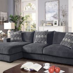Brand New Super Plush Grey Chenille Sectional Sofa 
