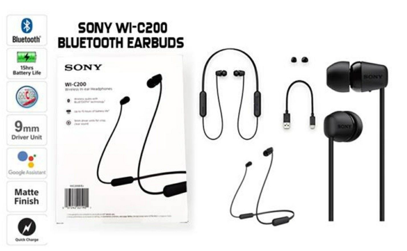 Sony WI-C200, Wireless, Bluetooth Headphones, Sony Hand Free Headphones, Manos Libre, Audifono Bluetooth, Headphones, Sony, Audifono