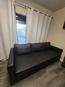 Large leather couch bed and queen bed