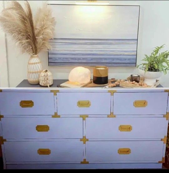 Mcm Midcentury Modern campaign-style vintage dresser with seven drawers  made by Bernhardt Furniture with Chrome hardware for Sale in Longwood, FL