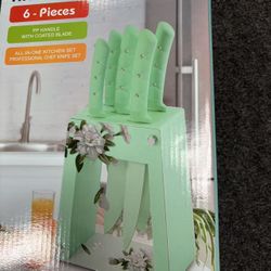 6 Pieces Ceramic Knife Set with Knife Block Holder ，Chef knife，Bread knife, Slice knife, Utility knife,Paring knife