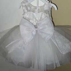  Tulle flower girl dress with lace Ivory white dress knee length Size 6-9 Months 