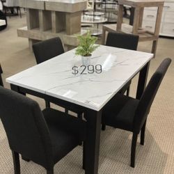 Beautiful 5-Pc Dining Table Set Faux Marble 