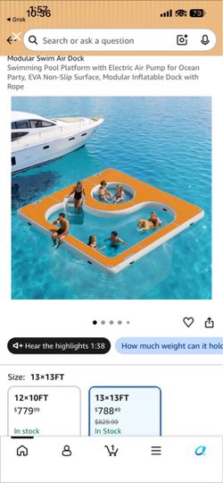 NEW 13x13ft Inflatable Floating Dock / Swim Platform with Netted Pools - (Open Box/Never Used)