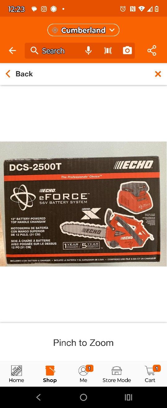 Echo 56v Battery 12 " Chain Saw. New In Box