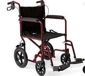 Medline Lightweight Foldable Transport Wheelchair with Handbrakes