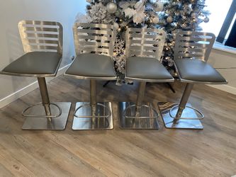 Armen Living Delmar Adjustable Bar Stools Leather Brushed Stainless Steel 4 qty
