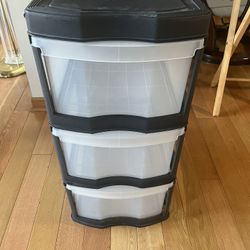 3 Drawer Black Plastic Wheeled Drawers Storage 