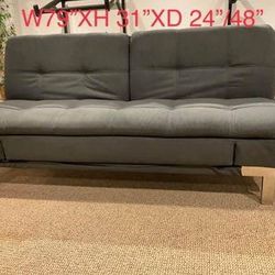 New Futon Sleeper Sofa Gray Fabric Upholstered 73” long