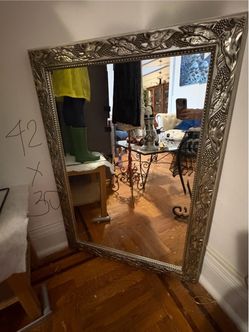Large Silver Ornate Framed Wall Mirror 42x30