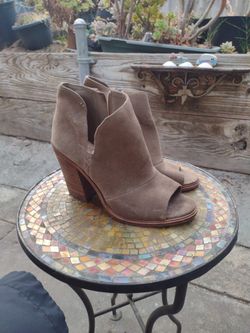 Vince Camuto Shoes | Vince Camuto Vc Kathleen Tan  Suede Open Toe Bottie | Color: Medium Tan| Size: 8M | Trieser's Closet