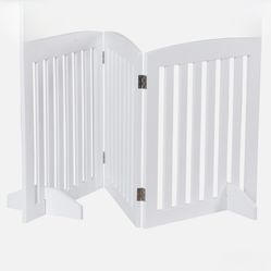 Dog Gate Indoor Freestanding Pet Gate Folding Wood Dog Fence 3 Panel 24"H White