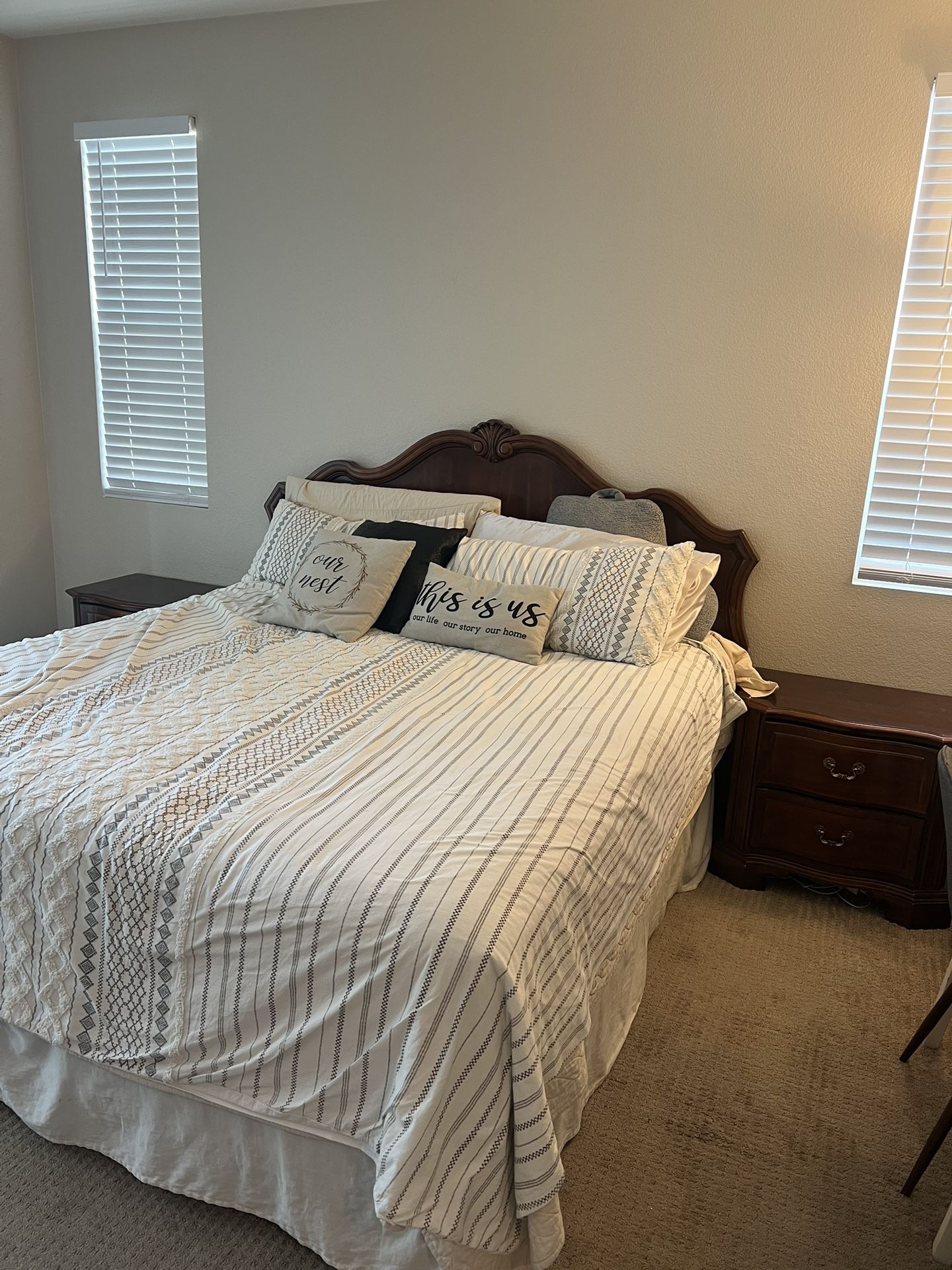 Cal King bed set headboard nightstands frame foundation /box springs