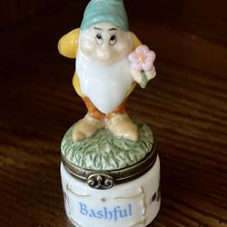 VTG Disney Snow White 1 of the 7 Dwarfs “Bashful” PHB Porcelain Trinket Box+Diamond