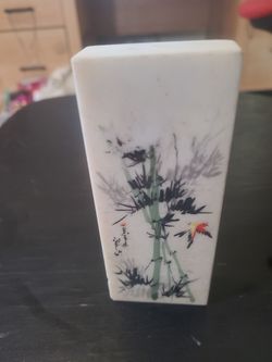 White hand painted marble