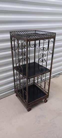 MID CENTURY WROUGHT IRON SHELVES grante stone