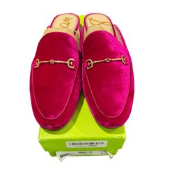 Sam Edelman “Linnie” Buckle Mules Hot Pink/Fuschia Barbiecore Velvet Size 8