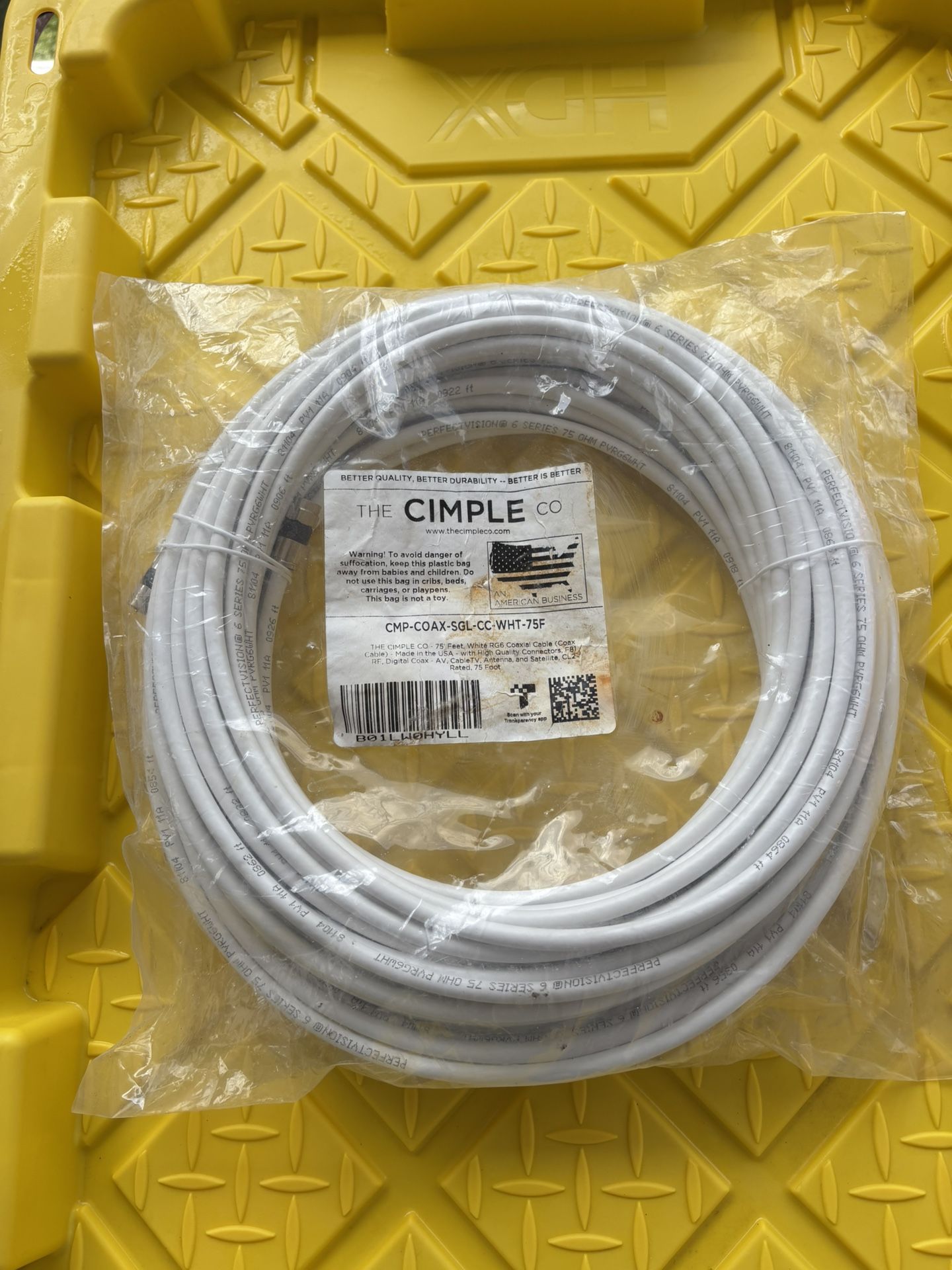 75ft RG6 White coaxial cable
