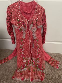 Pink net embroidered dress